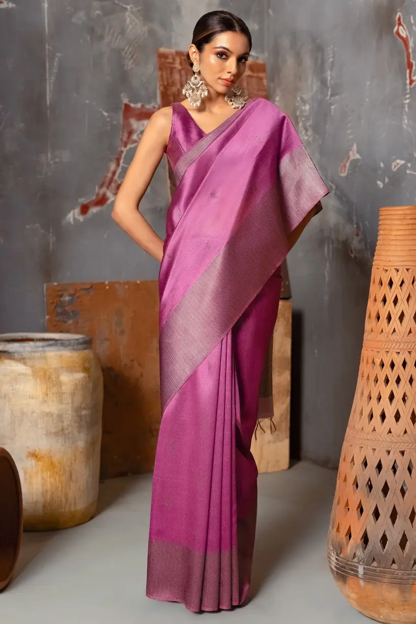 Purple Tussar Woven Design Saree With Tassels